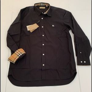 BURBERRY London England Contrast Stretch Cotton Shirt Black 80043211 Mens L